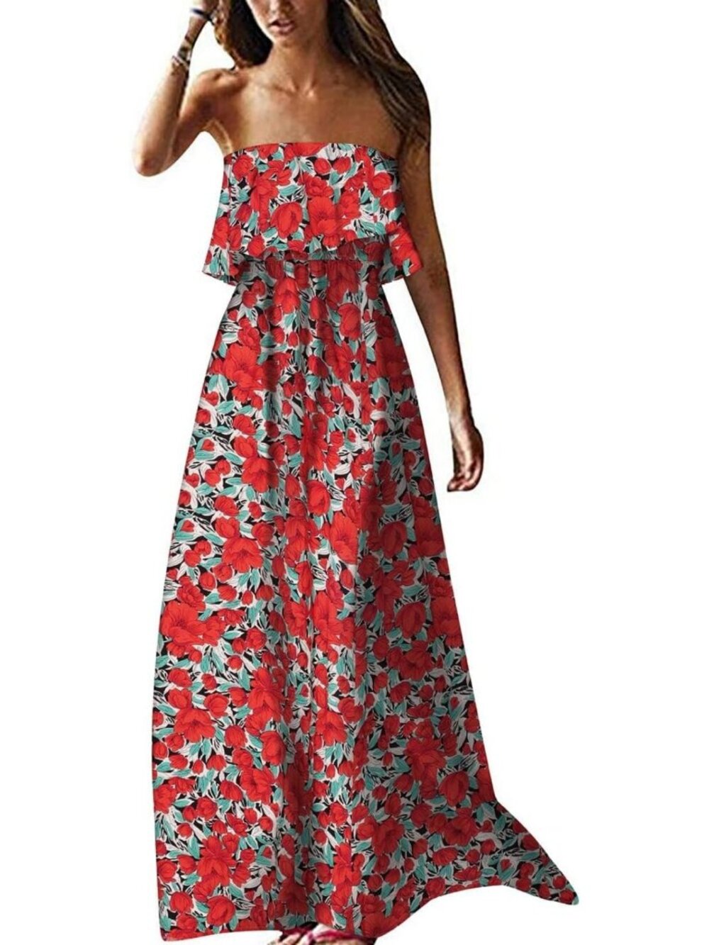 Boho Off Shoulder Maxi Dress for Women - Summer Strapless Long Dress